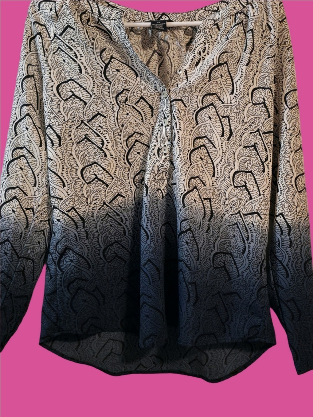4/$67 Deal! Vintage Women's Printed Ombre Peasant Blouse - Black/Gray